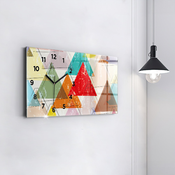 Glass wall clock rectangular Triangles geometric pattern