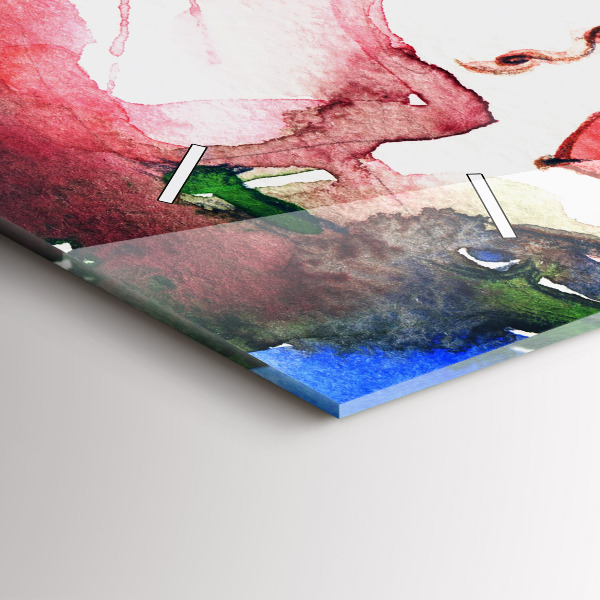 Glass wall clock rectangular colorful portrait of a woman