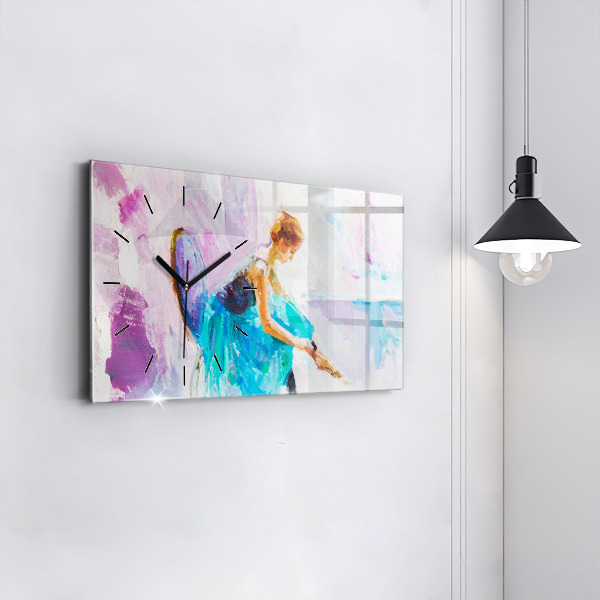 Glass wall clock rectangular Preparing the ballerina