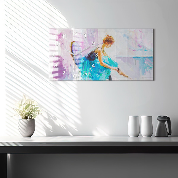 Glass wall clock rectangular Preparing the ballerina