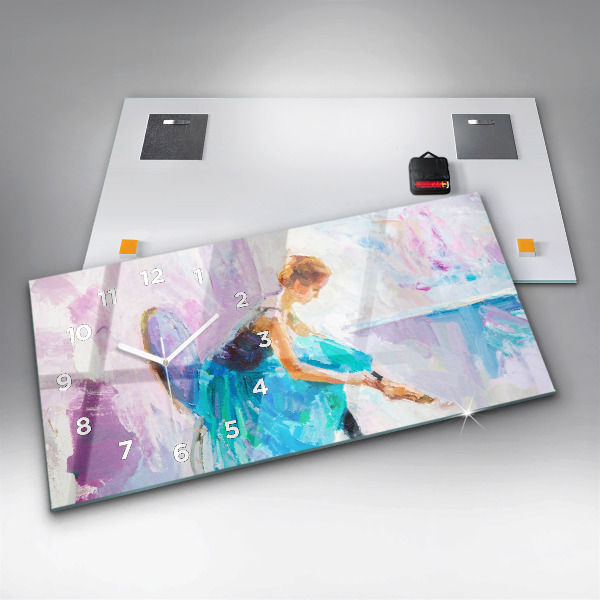Glass wall clock rectangular Preparing the ballerina