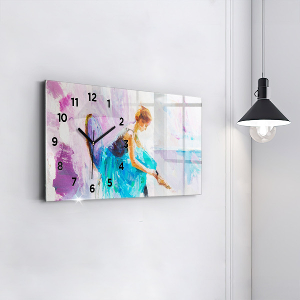 Glass wall clock rectangular Preparing the ballerina