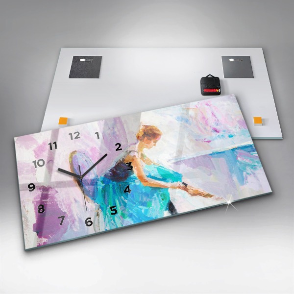 Glass wall clock rectangular Preparing the ballerina