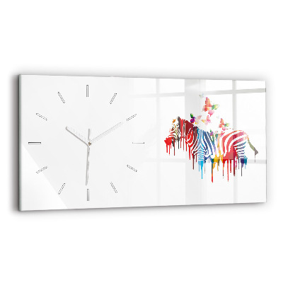 Glass wall clock rectangular Colorful zebra