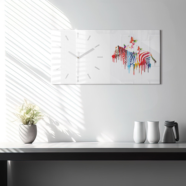 Glass wall clock rectangular Colorful zebra