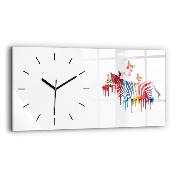 Glass wall clock rectangular Colorful zebra