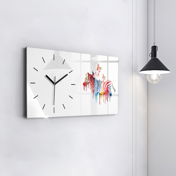 Glass wall clock rectangular Colorful zebra