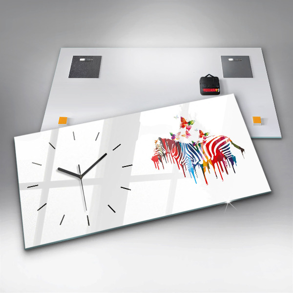 Glass wall clock rectangular Colorful zebra