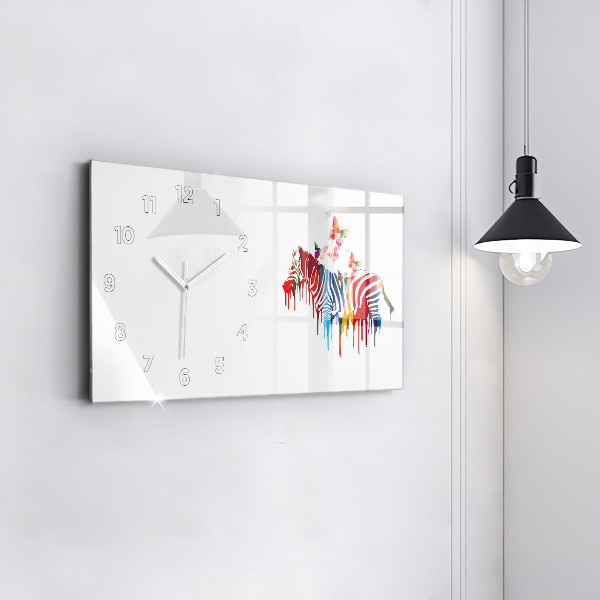 Glass wall clock rectangular Colorful zebra