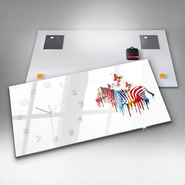 Glass wall clock rectangular Colorful zebra