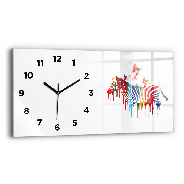 Glass wall clock rectangular Colorful zebra