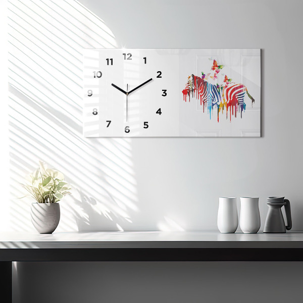 Glass wall clock rectangular Colorful zebra