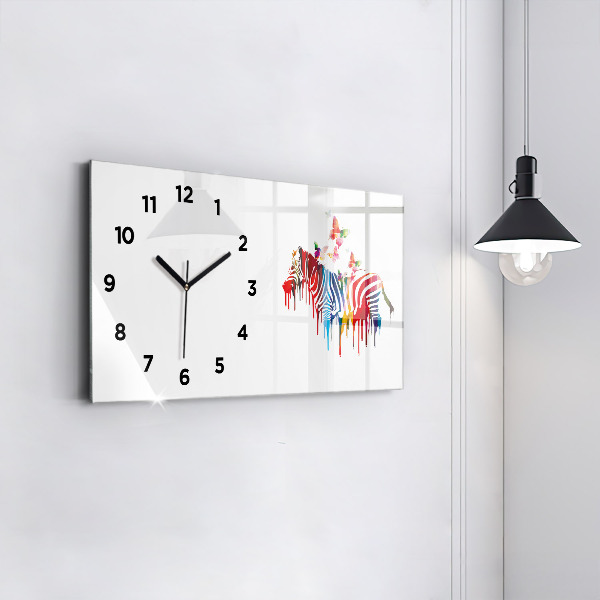 Glass wall clock rectangular Colorful zebra