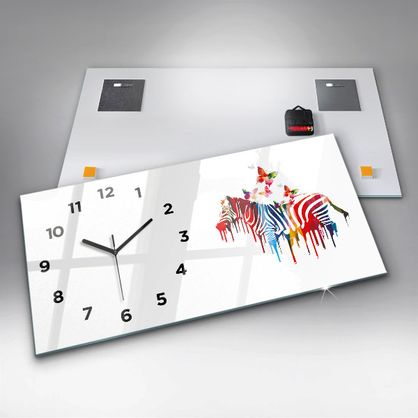 Glass wall clock rectangular Colorful zebra