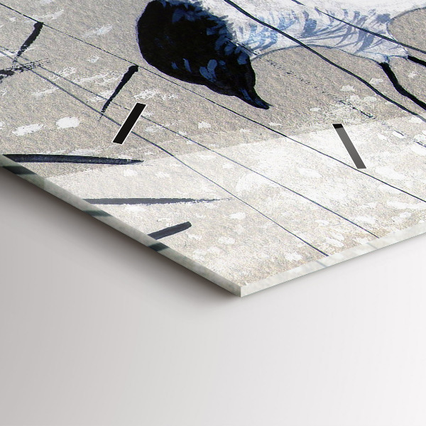 Glass wall clock rectangular Cranes in the reeds