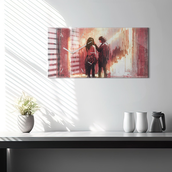 Glass wall clock rectangular Young couple in love