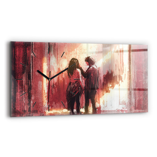 Glass wall clock rectangular Young couple in love