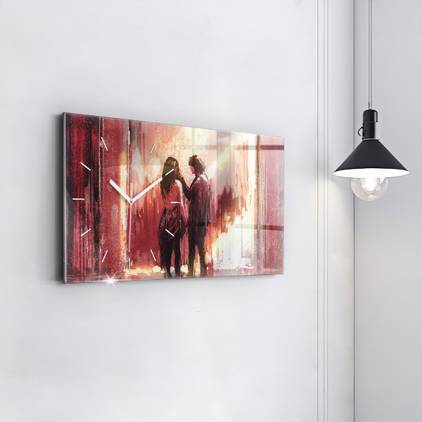 Glass wall clock rectangular Young couple in love