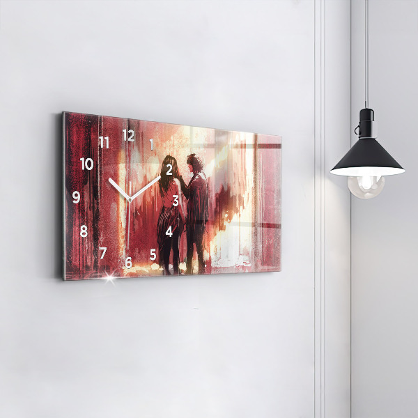 Glass wall clock rectangular Young couple in love