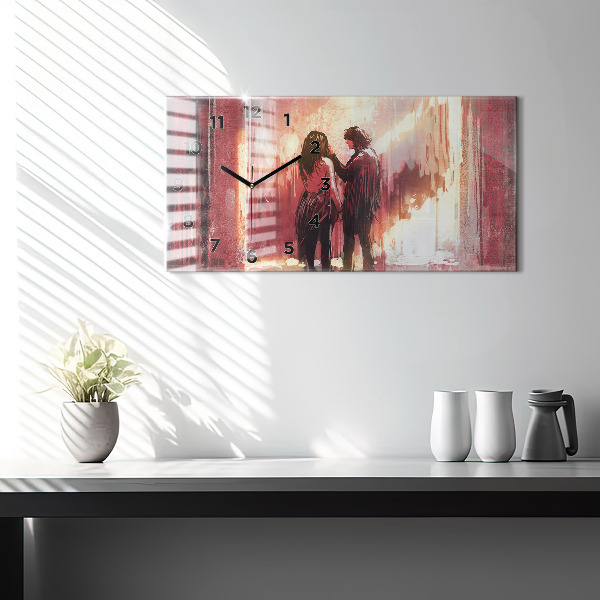 Glass wall clock rectangular Young couple in love