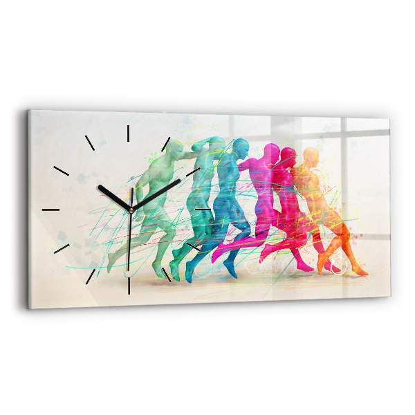 Glass wall clock rectangular Colorful people