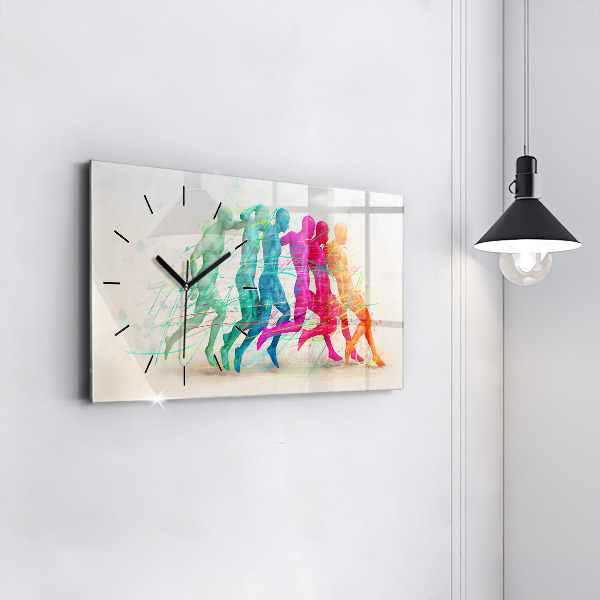 Glass wall clock rectangular Colorful people