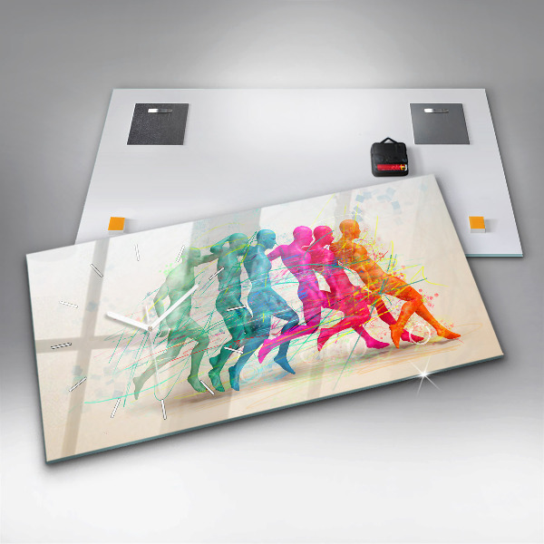 Glass wall clock rectangular Colorful people