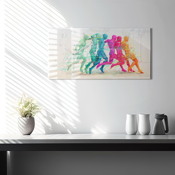 Glass wall clock rectangular Colorful people
