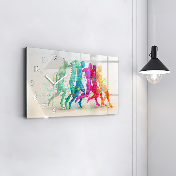 Glass wall clock rectangular Colorful people