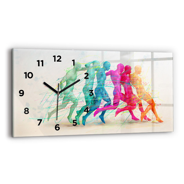 Glass wall clock rectangular Colorful people
