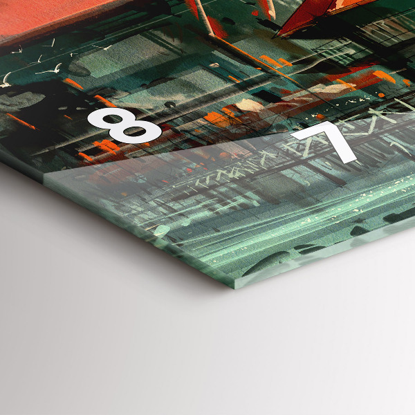 Glass wall clock rectangular Fishing village