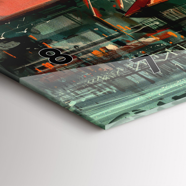 Glass wall clock rectangular Fishing village