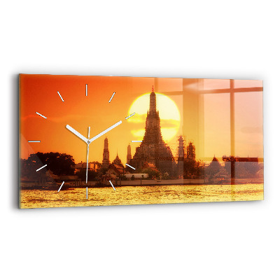 Glass wall clock rectangular Wat arun bangkok thailand