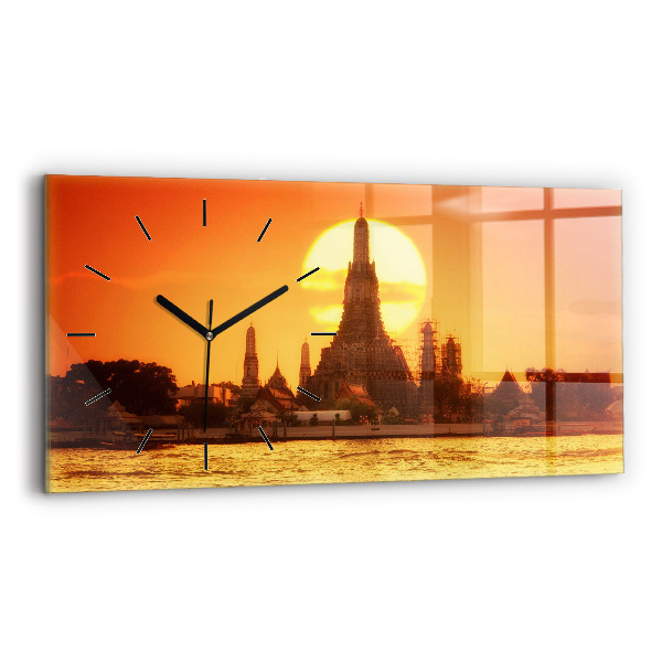 Glass wall clock rectangular Wat arun bangkok thailand