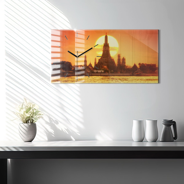 Glass wall clock rectangular Wat arun bangkok thailand