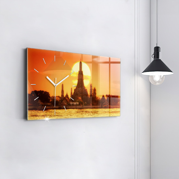 Glass wall clock rectangular Wat arun bangkok thailand
