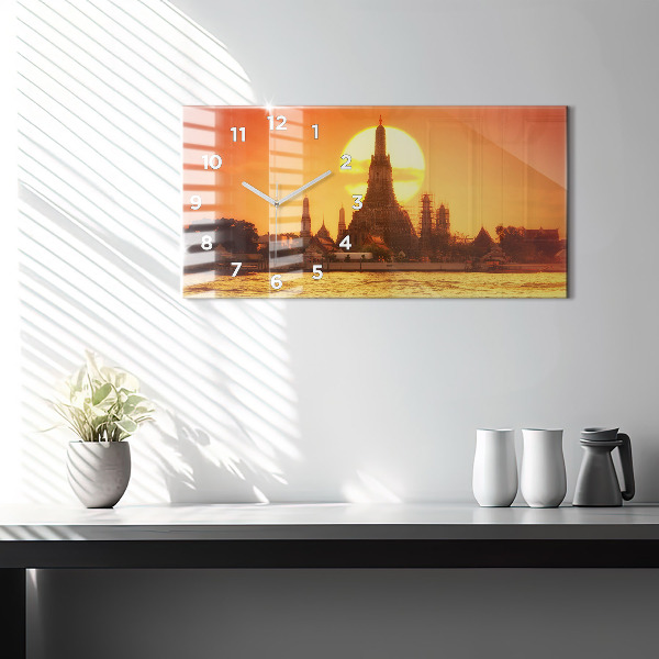 Glass wall clock rectangular Wat arun bangkok thailand