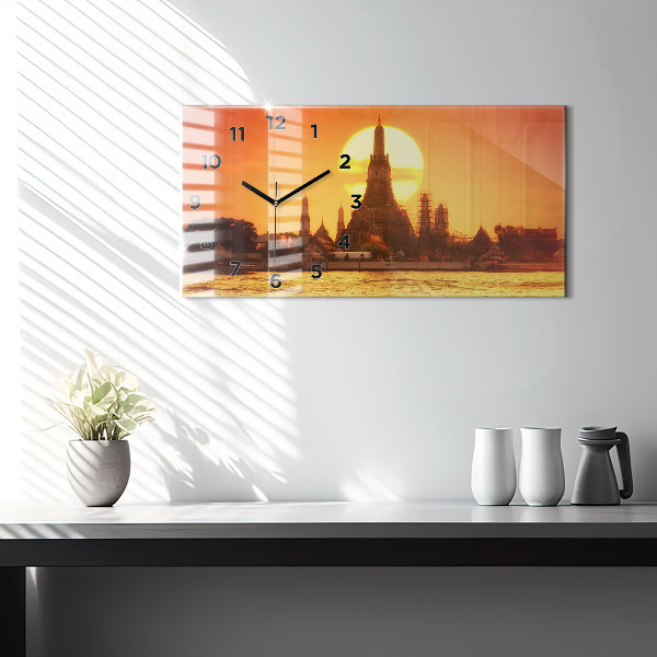 Glass wall clock rectangular Wat arun bangkok thailand