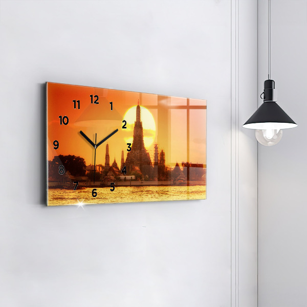 Glass wall clock rectangular Wat arun bangkok thailand