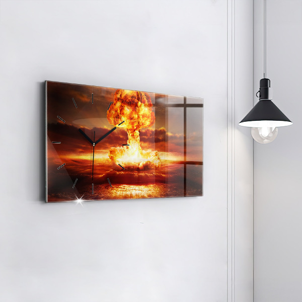 Glass wall clock rectangular Atomic bomb explosion
