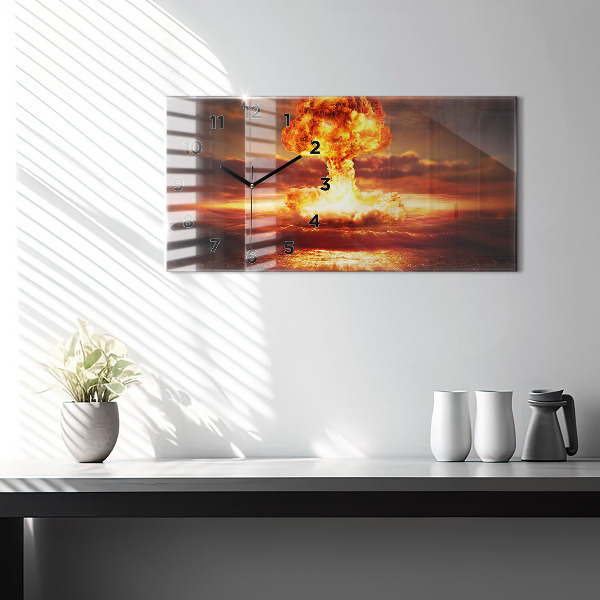 Glass wall clock rectangular Atomic bomb explosion