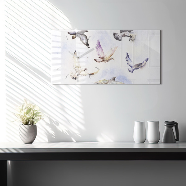 Glass wall clock rectangular Flying birds