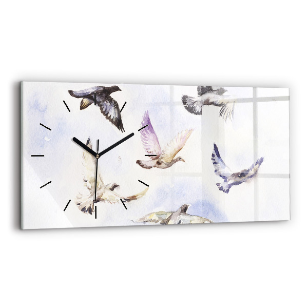 Glass wall clock rectangular Flying birds
