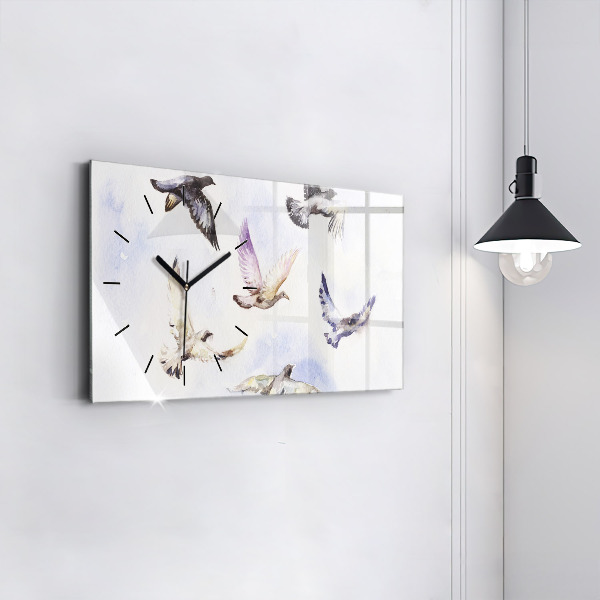 Glass wall clock rectangular Flying birds