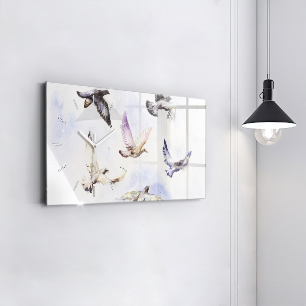 Glass wall clock rectangular Flying birds