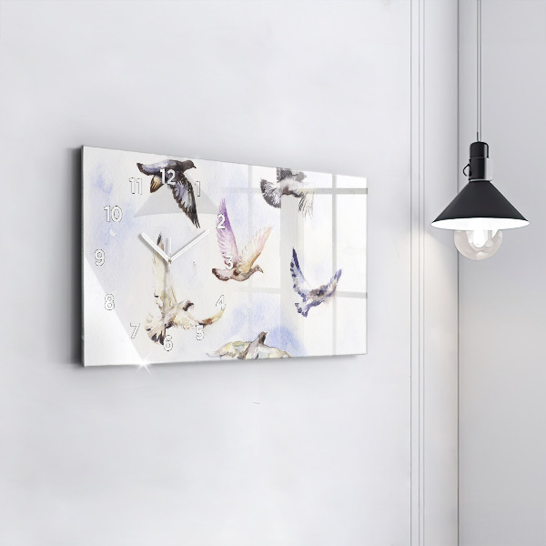 Glass wall clock rectangular Flying birds