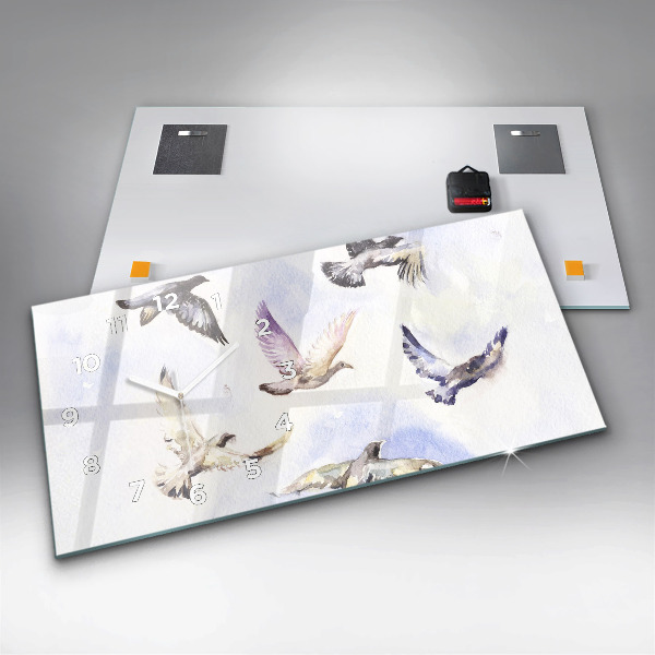 Glass wall clock rectangular Flying birds