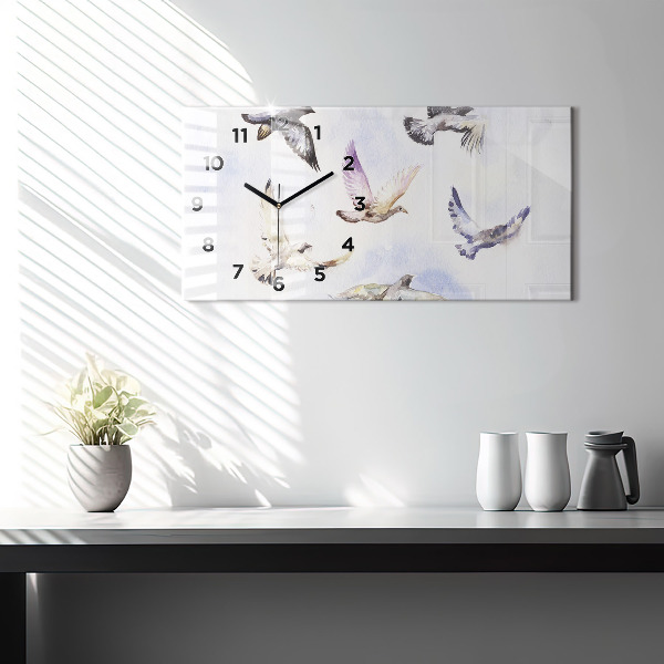 Glass wall clock rectangular Flying birds