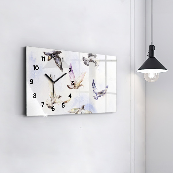 Glass wall clock rectangular Flying birds