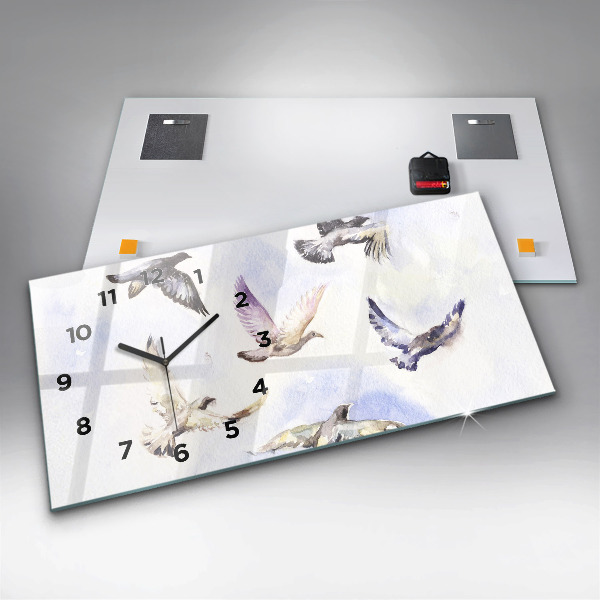 Glass wall clock rectangular Flying birds